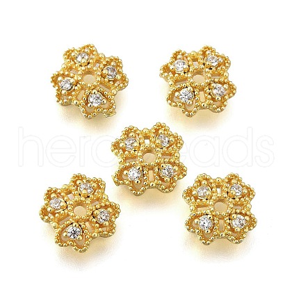 Flower Brass Micro Pave Cubic Zirconia Bead Caps KK-K300-01E-G-1