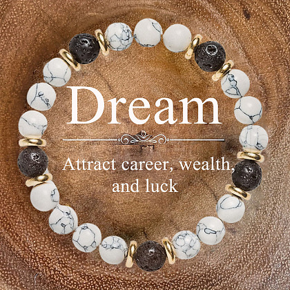 Natural Howlite & Lava Rock Round Bead Stretch Bracelets WG6A8BD-07-1