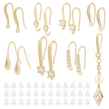 Unicraftale 14Pcs 7 Style Brass Micro Pave Clear Cubic Zirconia Earring Hooks KK-UN0002-21-1
