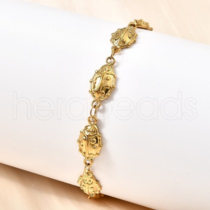 304 Stainless Steel Ladybug Link Bracelets for Women BJEW-K226-15B-G-1