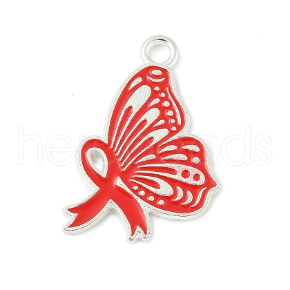 No To Drugs Red Awareness Ribbon Theme Alloy Enamel Pendants ENAM-C026-02F-S-1