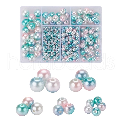 497Pcs 5 Style Rainbow ABS Plastic Imitation Pearl Beads OACR-YW0001-09B-1