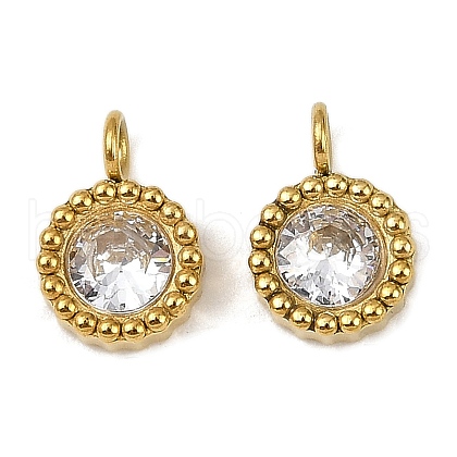 304 Stainless Steel Micro Pave Cubic Zirconia Charms STAS-K302-01D-G-1
