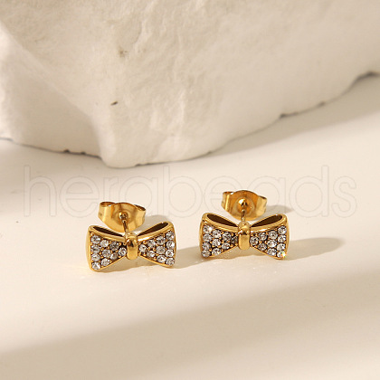 Elegant Stainless Steel Bowknot Stud Earrings HU4691-1
