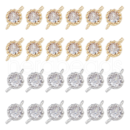 SUPERFINDINGS 24Pcs 2 Colors Flower Brass Micro Pave Cubic Zirconia Links ZIRC-FH0001-49-1