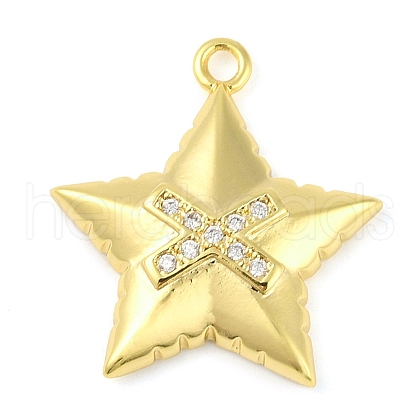 Cross Theme Real 18K Gold Plated Brass Micro Pave Clear Cubic Zirconia Pendants KK-L219-06G-05-1