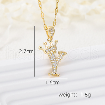 Brass Micro Pave Clear Cubic Zirconia Crown Initial Pendant Necklaces FS-WGD727C-25-1