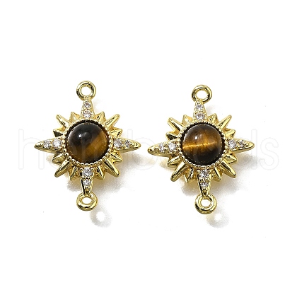 Brass Clear Cubic Zirconia Sun Links Connector Charms KK-K398-23G-1