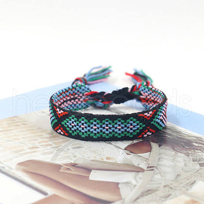 Polyester Braided Rhombus Pattern Cord Bracelet FIND-PW0013-004A-09-1