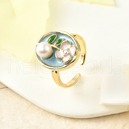 Mother's Day Jewellery Brass Enamel Cuff Rings RJEW-K291-03G-01-1