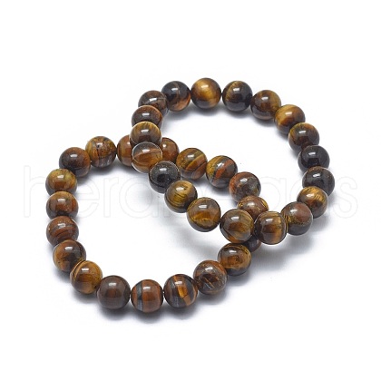 Natural Tiger Eye Bead Stretch Bracelets X-BJEW-K212-A-028-1