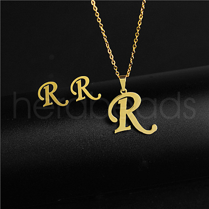 Golden Stainless Steel Initial Letter Jewelry Set IT6493-4-1