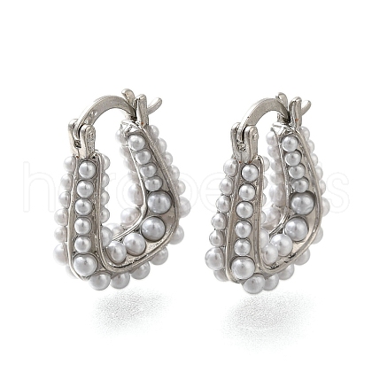 Rack Plating U-Shaped Brass & ABS Imitation Pearl Hoop Earrings EJEW-I310-18P-1