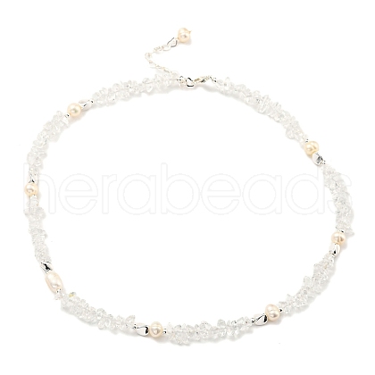 Natural Pearl & Natural Quartz Crystal Chip Beaded Necklaces NJEW-M214-04P-1
