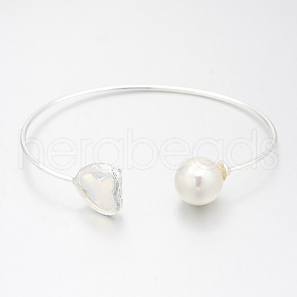 Nickel Free Silver Color Plated Brass Glass Cuff Bangles BJEW-J163-01S-1