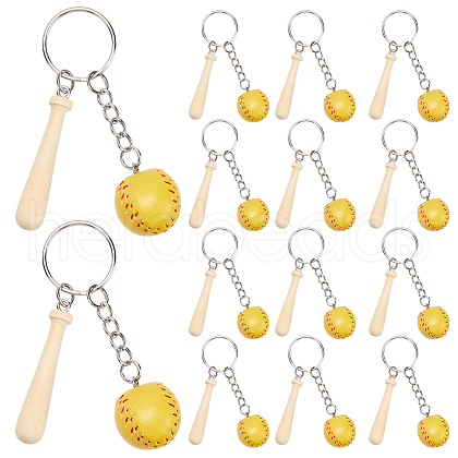 SOFPLATE 12Pcs Mini Baseball PU Leather Pendant Keychain with Wood Baseball Bat DIY-SP0001-51B-1