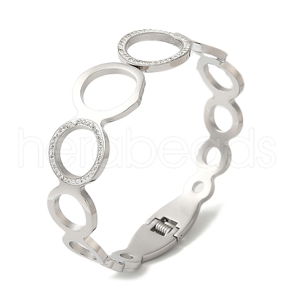 Stainless Steel Crystal Rhinestone Hollow Ring Hinged Bangles for Women BJEW-G719-23P-1
