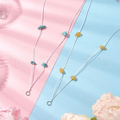 2Pcs 2 Styles Natural Topaz Jade & Synthetic Turquoise Chip Beads Necklace Making with 304 Stainless Steel Jump Rings and Nylon Thread NJEW-JN05215-1