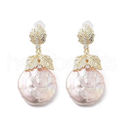 Natural Pearl Dangle Stud Earrings EJEW-P256-22G-1