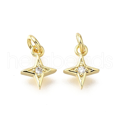 Brass Micro Pave Clear Cubic Zirconia Charms KK-V011-42G-1