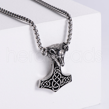 Vintage Stainless Steel Wolf Flower Hhammer Pendant Necklaces for Men DY0439-1