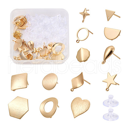 Kissitty 26Pcs Heart & Geometry Brass Stud Earring Findings KK-KS0001-20-1