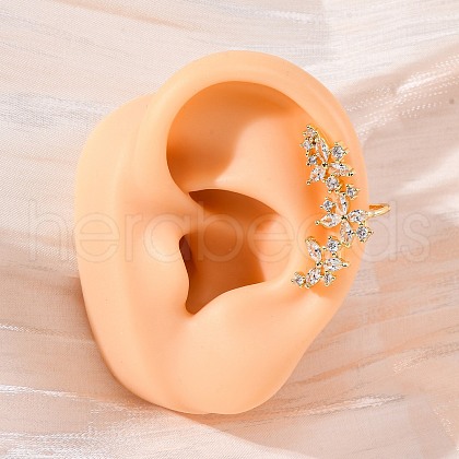 Flower Brass Micro Pave Clear Cubic Zirconia Cuff Earrings EJEW-K305-03G-1