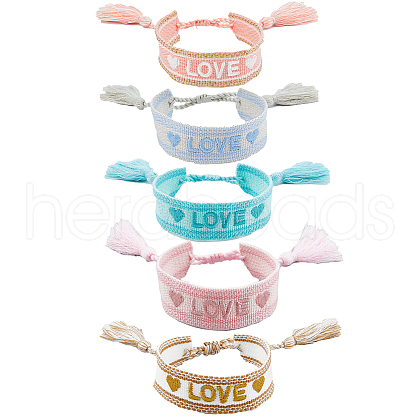 FIBLOOM 5Pcs 5 Colors Adjustable Nylon Braided Cord Bracelets Set BJEW-FI0001-12-1
