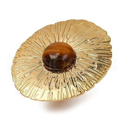 Round Natural Tiger Eye Finger Rings RJEW-Q822-32G-01-1