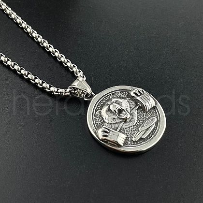 Stylish Stainless Steel Bear Holding Barbell Pendant Punk Hip-hop Necklaces for Fashionable Men JL5164-1