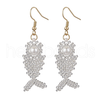 Fishbone Glass Seed Beads Dangle Earrings EJEW-MZ00439-02-1