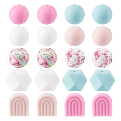 78Pcs 10 Style Round/Hexagon/Arch Food Grade Eco-Friendly Silicone Focal Beads SIL-TA0001-43-1