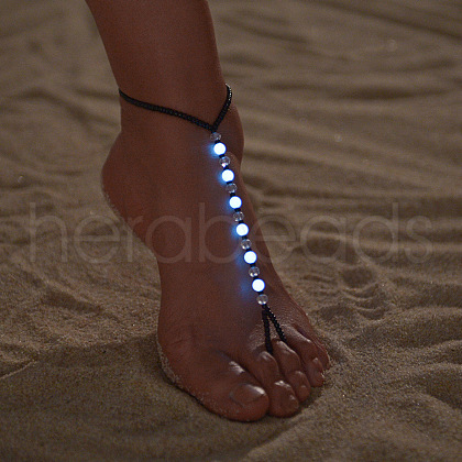 Luminous Resin Round Beaded with Glass Seed Beaded Anklets WG45460-02-1