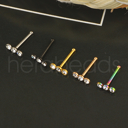 304 Stainless Steel Crystal Rhinestone 3 Flat Round Nose Bone Rings WGC36FF-02-1