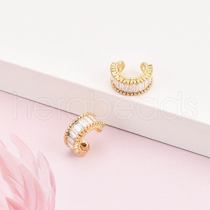 Brass Micro Pave Clear Cubic Zirconia Cuff Earrings KK-T074-32G-1