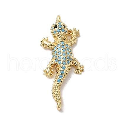 Rack Plating Brass Micro Pave Turquoise Color Cubic Zirconia Connector Charms KK-K377-54G-1