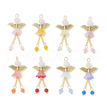 8Pcs 8 Colors Natural Dyed Malaysia Jade & Glass Beaded Angel Pendants PALLOY-JF03986-1