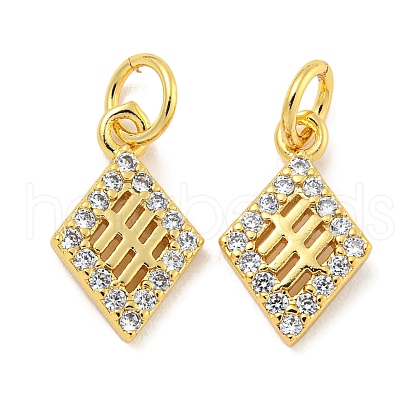 Rack Plating Brass Micro Pave Clear Cubic Zirconia Pendants KK-B093-08G-1