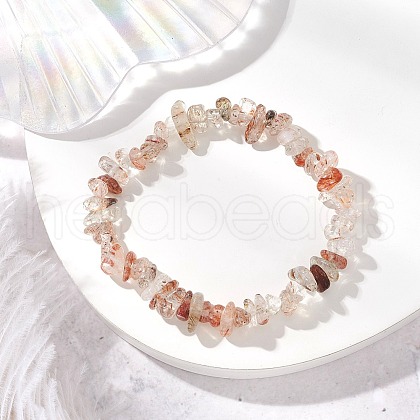 Natural Black Gold Rutilated Quartz Chip Beaded Stretch Bracelets for Children BJEW-JB11891-1