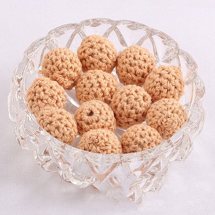 Handmade Woolen Macrame Wooden Pom Pom Ball Beads MAKN-PW0001-048G-1