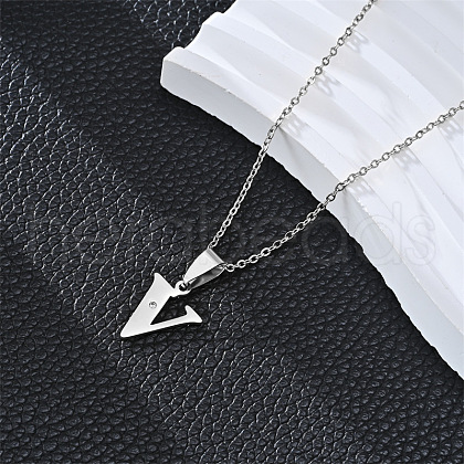 201 Stainless Steel Crystal Rhinestone Initial Pendant Necklaces FS-WG28760-24-1