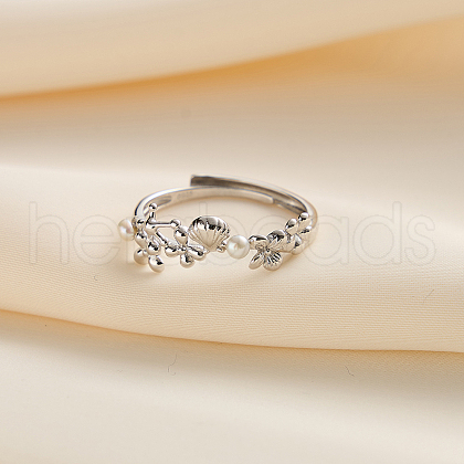 925 Sterling Silver with Natural Freshwater Beads adjustable Finger Ring for Women RJEW-M073-02P-1