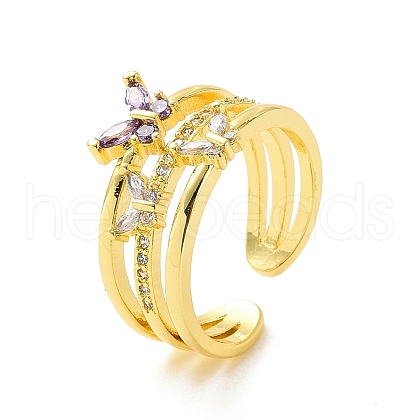 Violet Cubic Zirconia Butterfly Open Cuff Ring RJEW-C061-01G-1