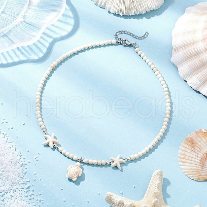 Synthetic Turquoise Sea Turtle & Starfish Pendant Necklaces NJEW-JN05210-02-1