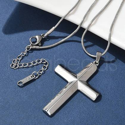 304 Stainless Steel Cross Pendant Snake Chain Necklaces NJEW-S442-06P-1