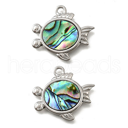 304 Stainless Steel Pave Natural Paua Shell Pendants STAS-C122-21E-01P-1