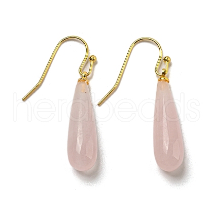 Ion Plating(IP) Natural Rose Quartz Dangle Earring EJEW-C084-01G-03-1