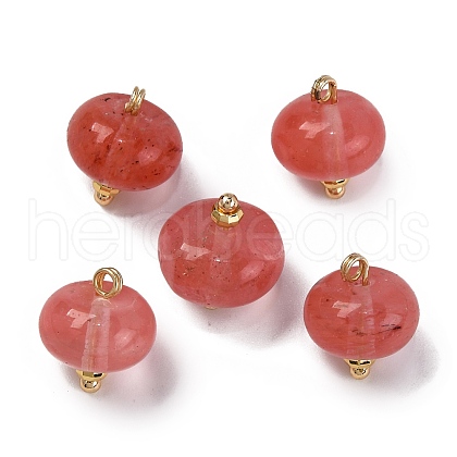 Cherry Quartz Glass Saucer Charms with Rack Plating Golden Tone Brass Bails KK-B103-17B-10-1-1