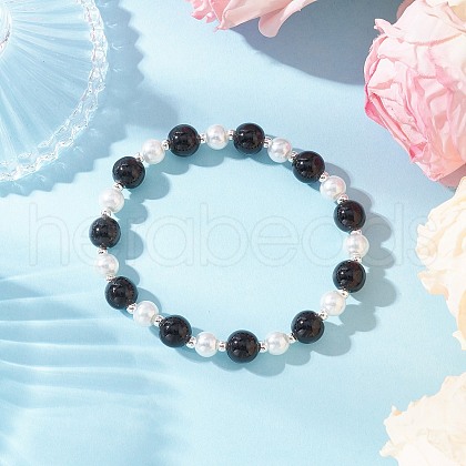 Glass Pearl Round Beaded Bracelets for Women BJEW-JB11958-1