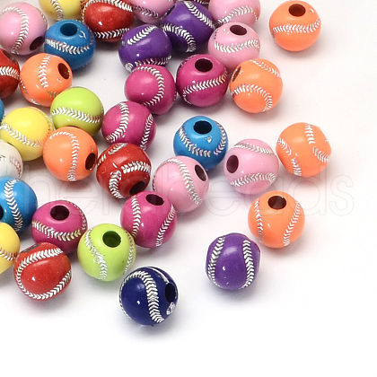 Baseball Plating Acrylic Beads SACR-R886-01-1